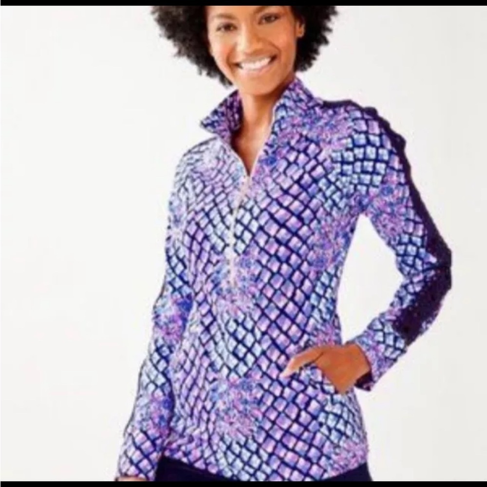Lilly Pulitzer Skipper Popover Full Zip Small  Royal Pop Up Toe In Crochet Blue